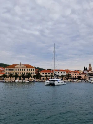 Catamaran exiting the port
